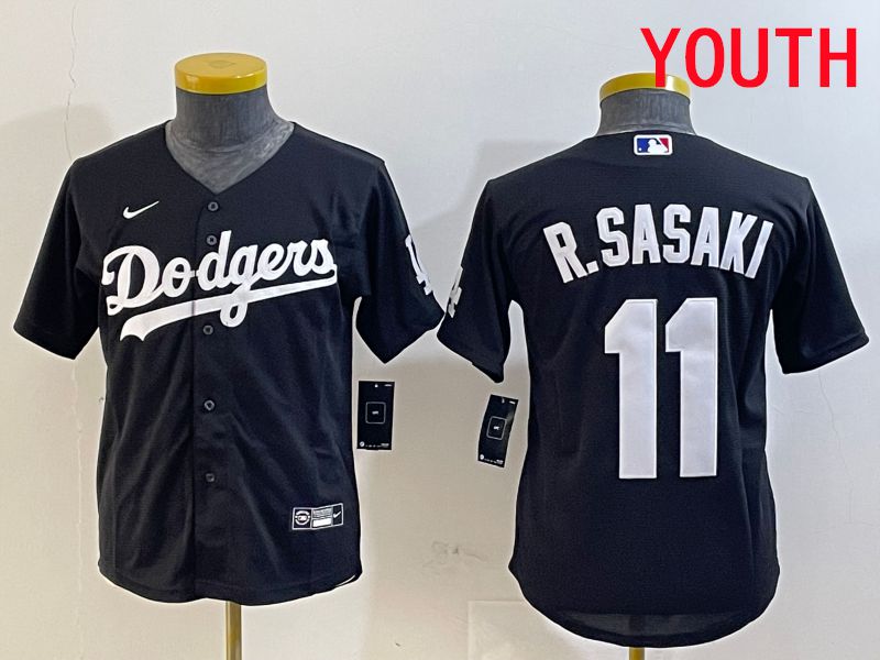 Youth Los Angeles Dodgers #11 R.Sasaki Black Game 2025 Nike MLB Jersey style 1